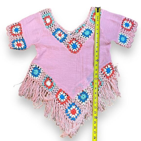 Shoreline Blouse Womens Pink Crochet Crepe Granny Square Size L/XL RUNS SMALL - Picture 4 of 6